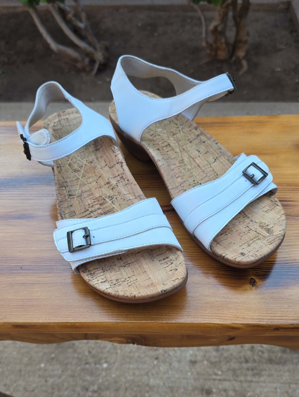 Abeo White Women's Cork Sandals with Buckle Strap